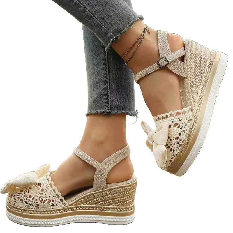 # Lace-trimmed Wedge Sandals