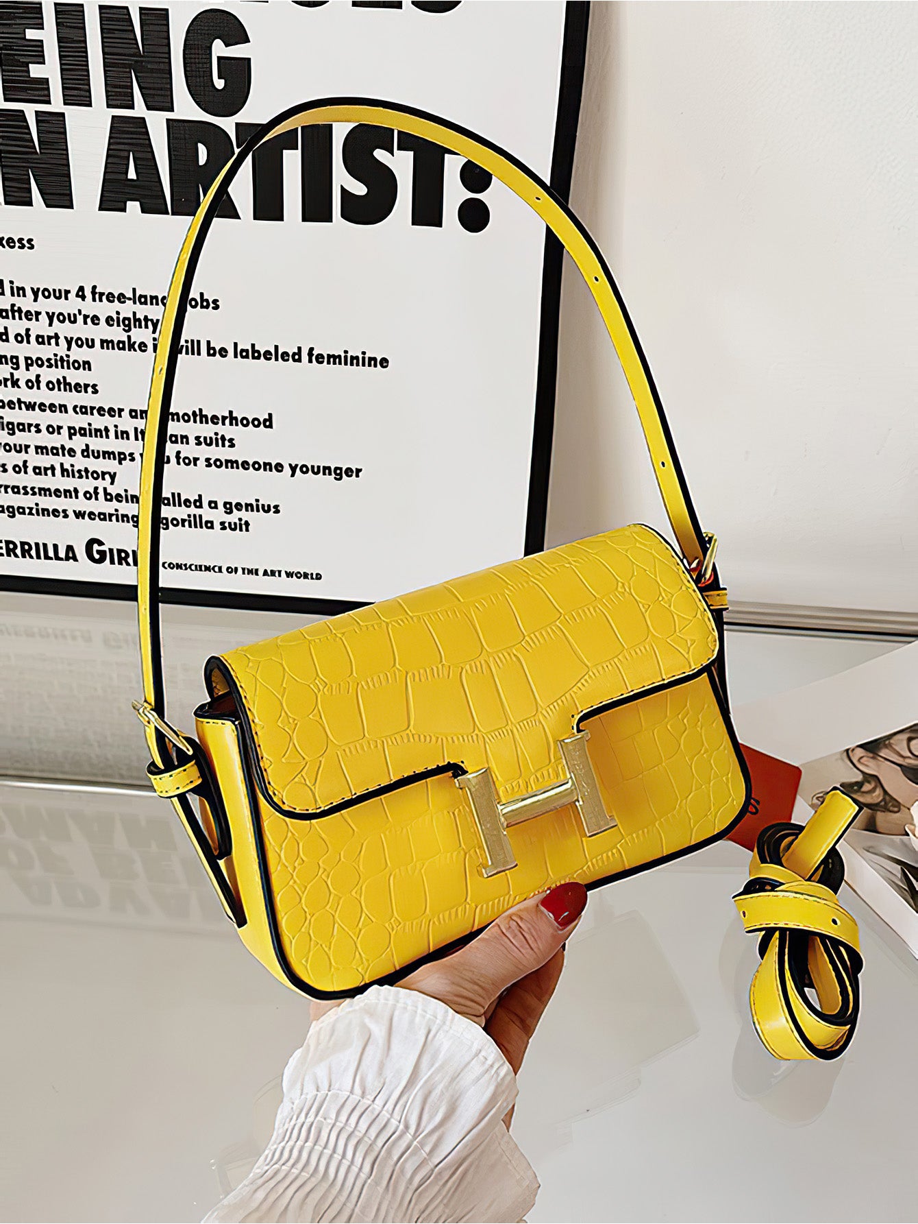 Elegant Ladies' Small Shoulder Bag – H Buckle Fashion Stone Texture Handbag - 9 Colors
