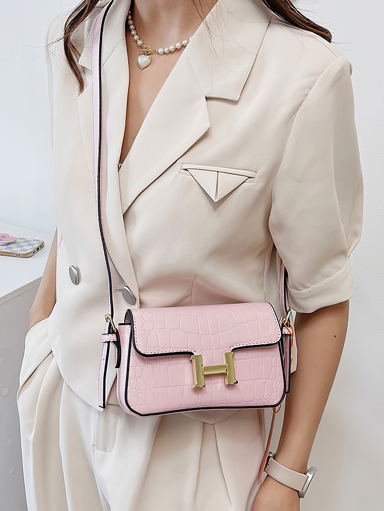 Elegant Ladies' Small Shoulder Bag – H Buckle Fashion Stone Texture Handbag - 9 Colors