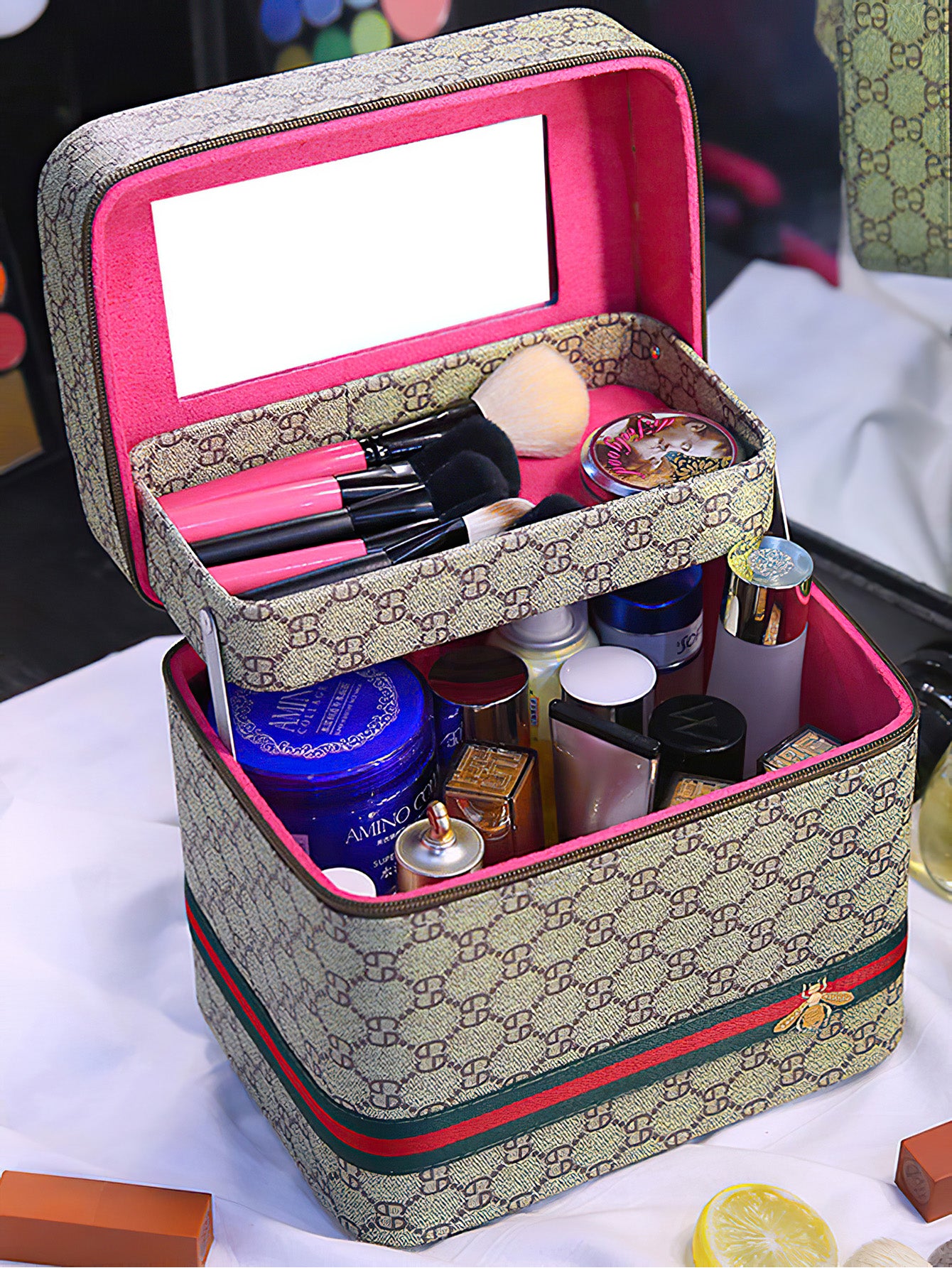 Stylish & Functional PU Travel Cosmetic Case with Mirror - 4 Colours