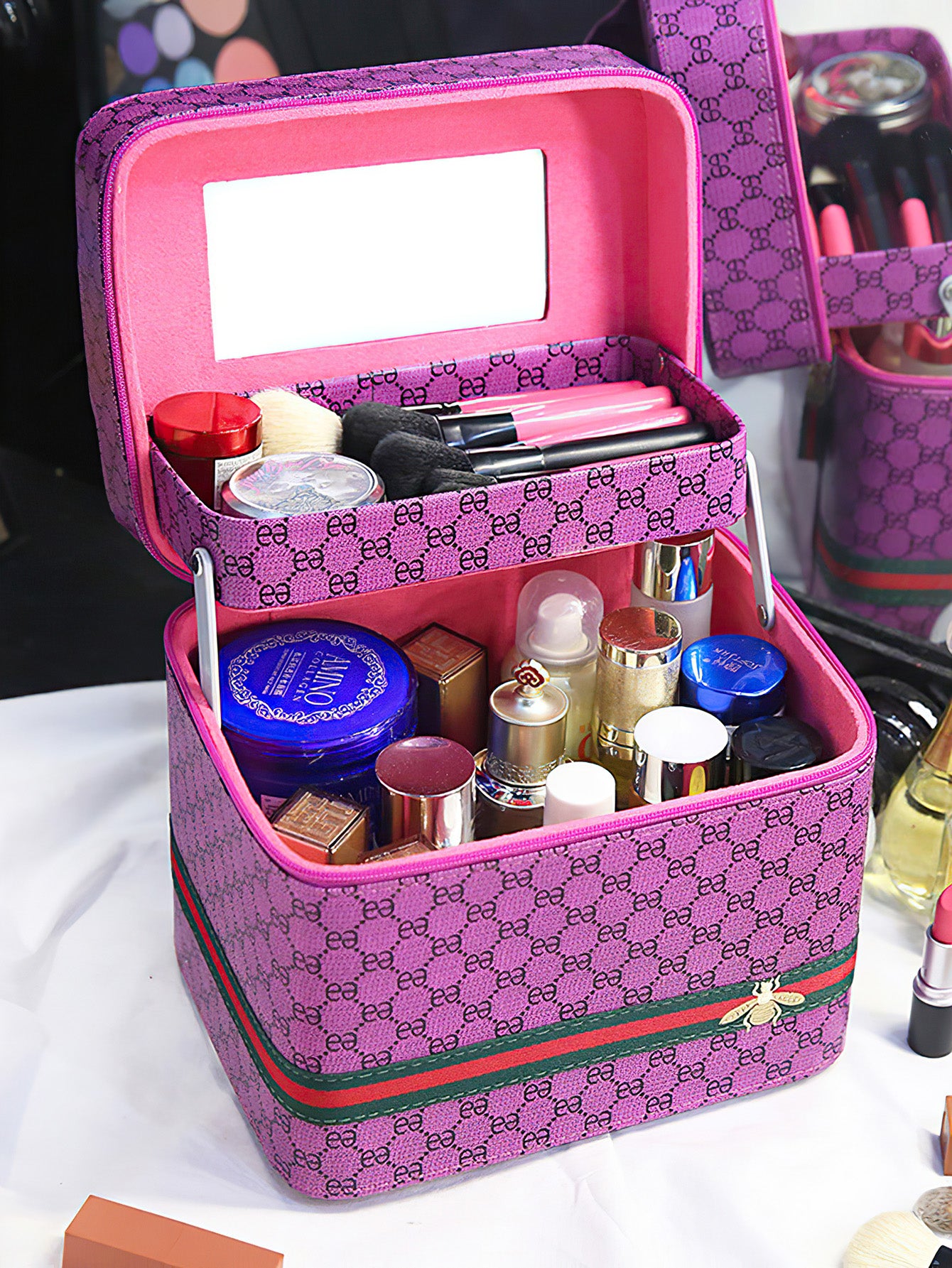 Stylish & Functional PU Travel Cosmetic Case with Mirror - 4 Colours