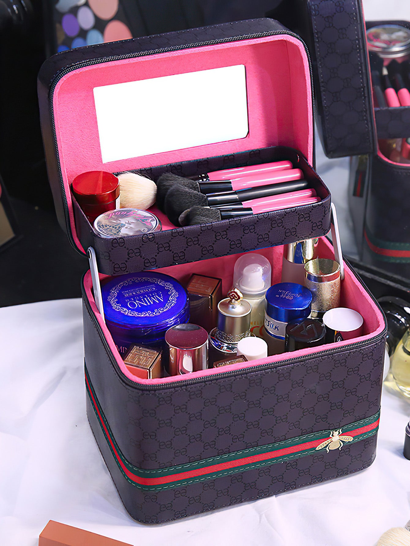 Stylish & Functional PU Travel Cosmetic Case with Mirror - 4 Colours