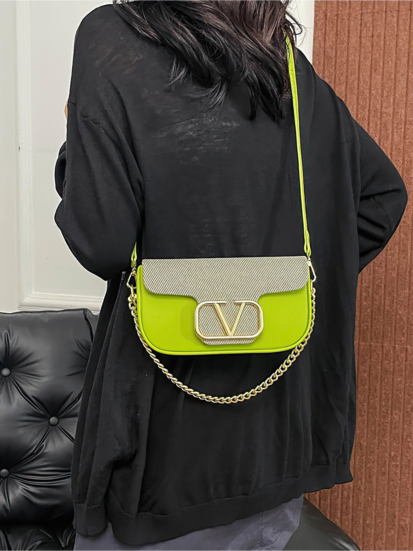 Chic Chain-Accent Color-Block Mini Bag - 7 Colours