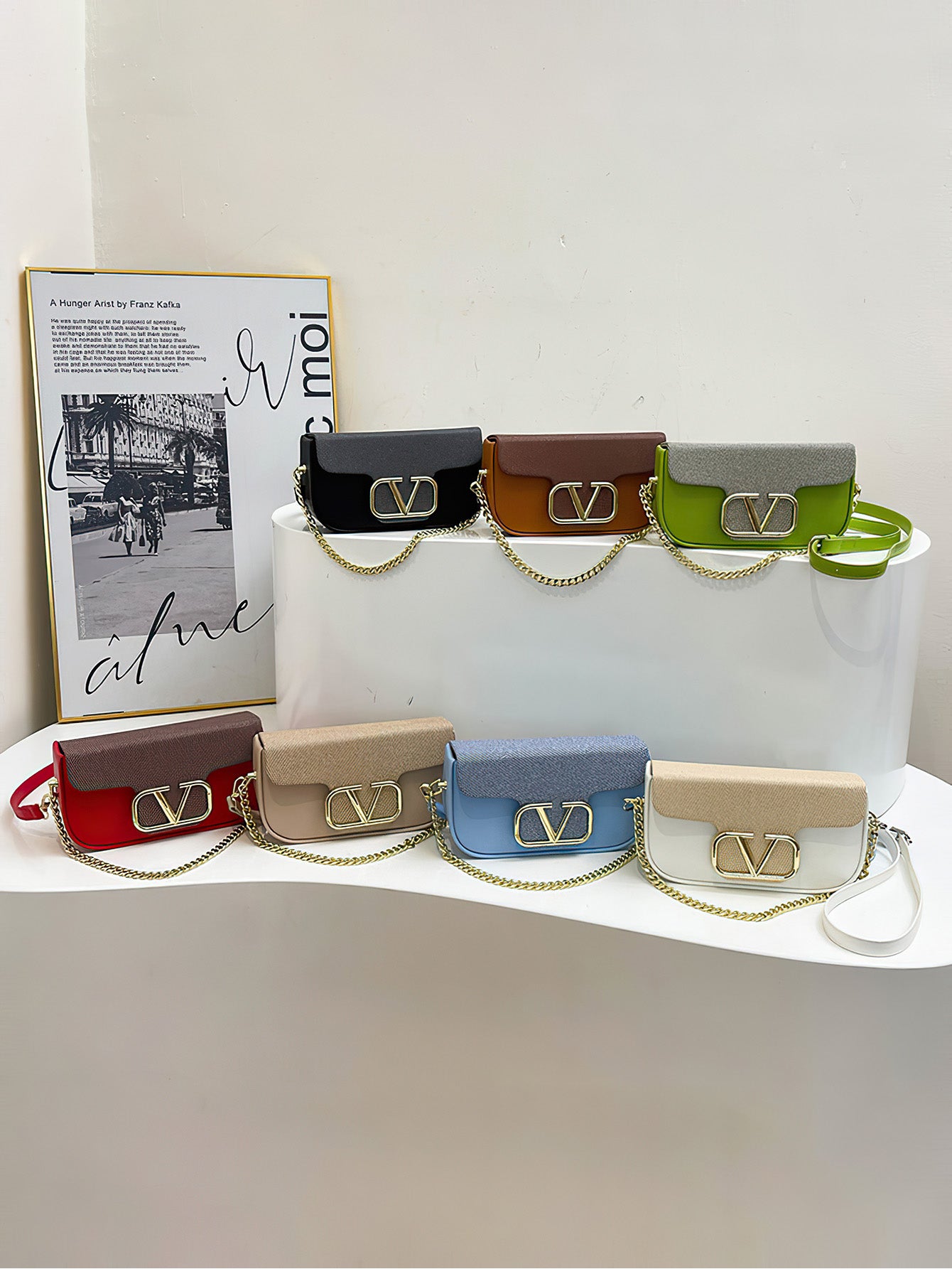 Chic Chain-Accent Color-Block Mini Bag - 7 Colours