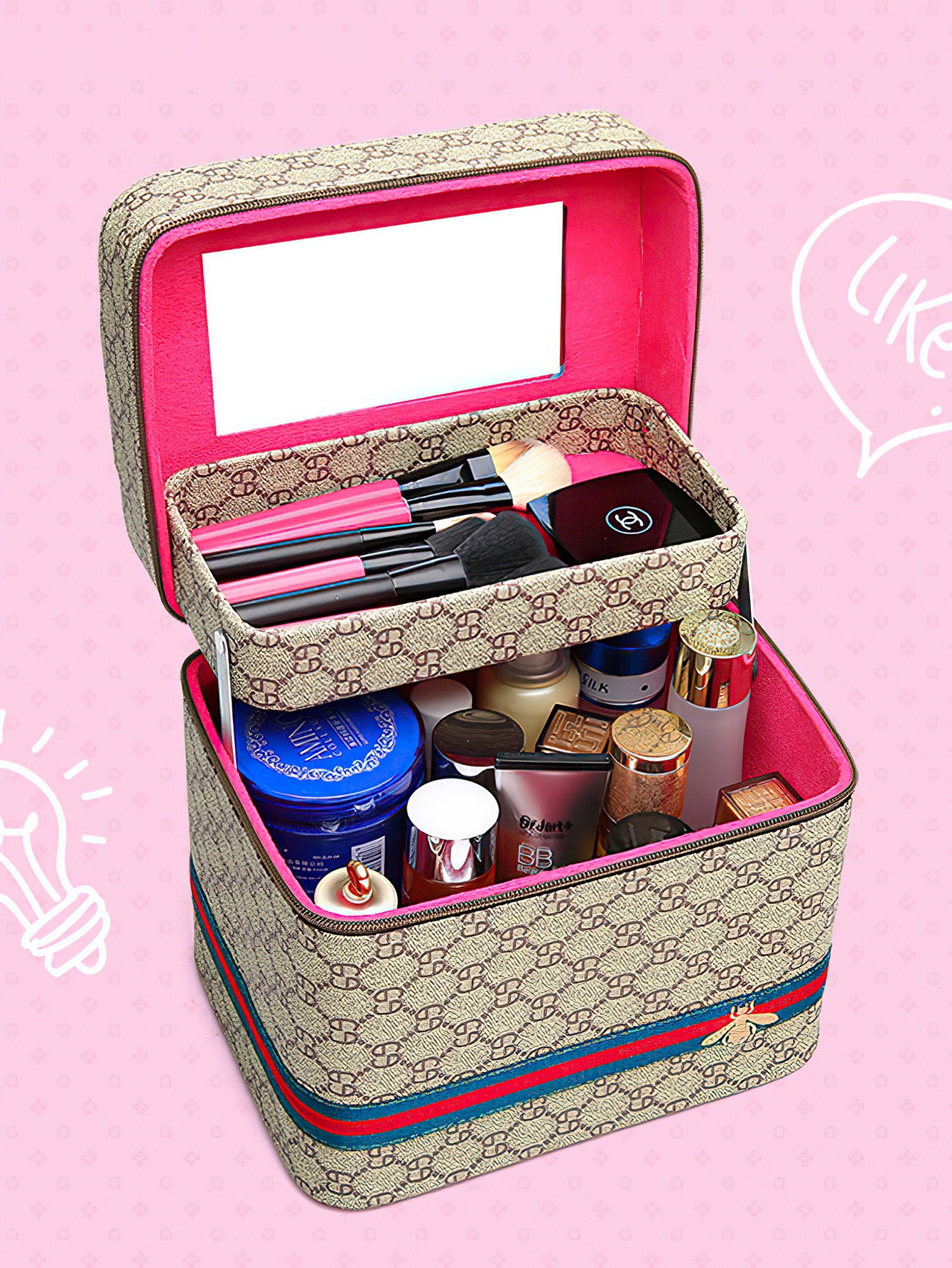 Stylish & Functional PU Travel Cosmetic Case with Mirror - 4 Colours