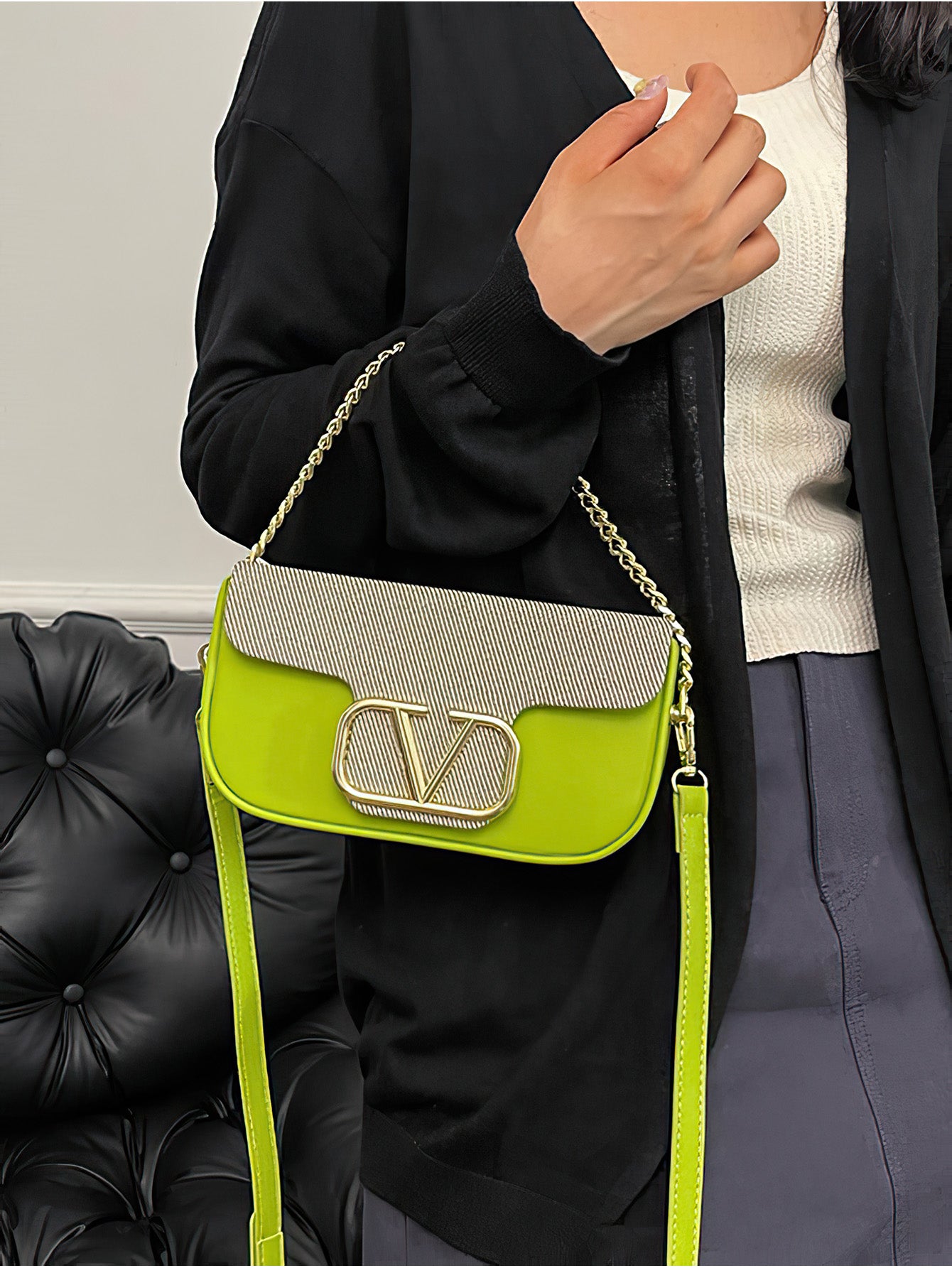Chic Chain-Accent Color-Block Mini Bag - 7 Colours