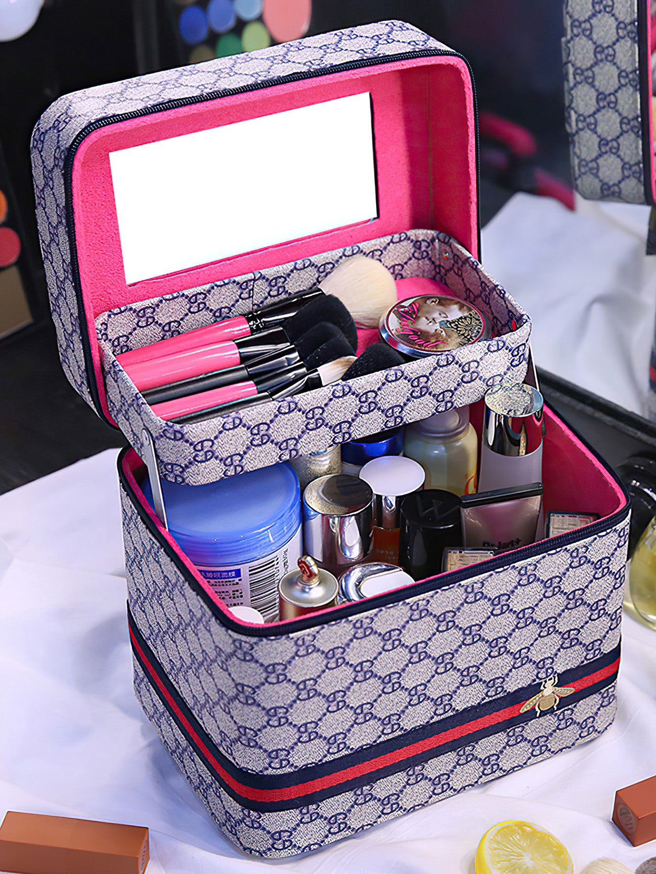 Stylish & Functional PU Travel Cosmetic Case with Mirror - 4 Colours