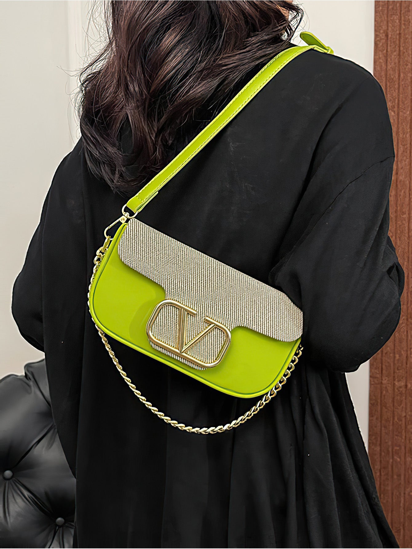Chic Chain-Accent Color-Block Mini Bag - 7 Colours