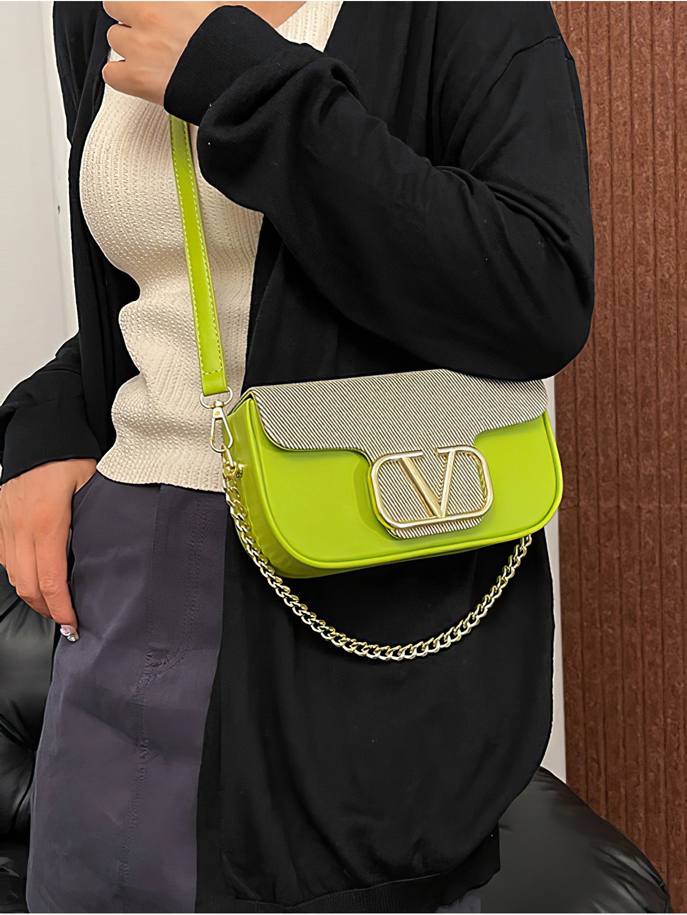 Chic Chain-Accent Color-Block Mini Bag - 7 Colours