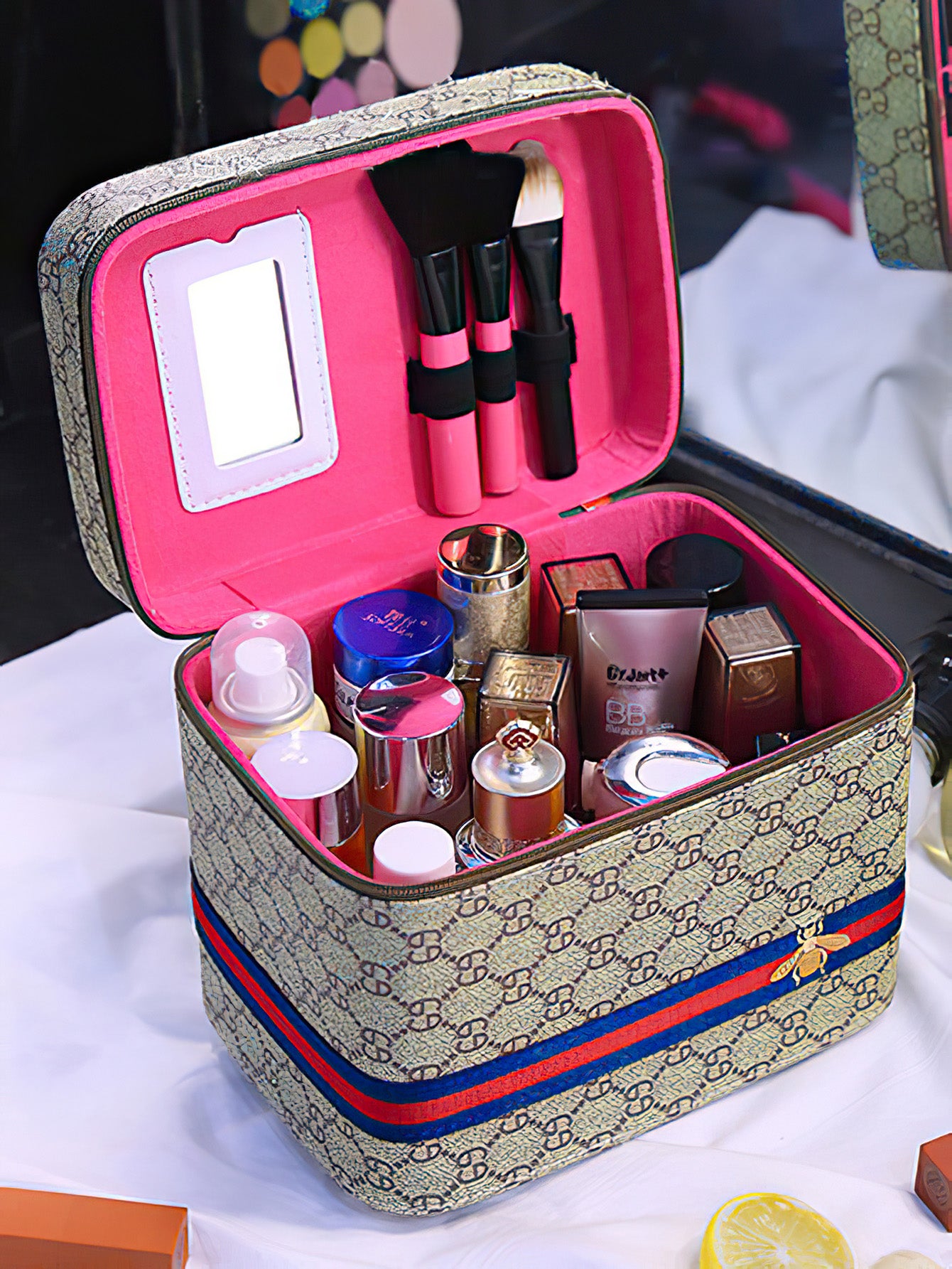 Portable PU Travel Cosmetic Case with Mirror – 4 Colours
