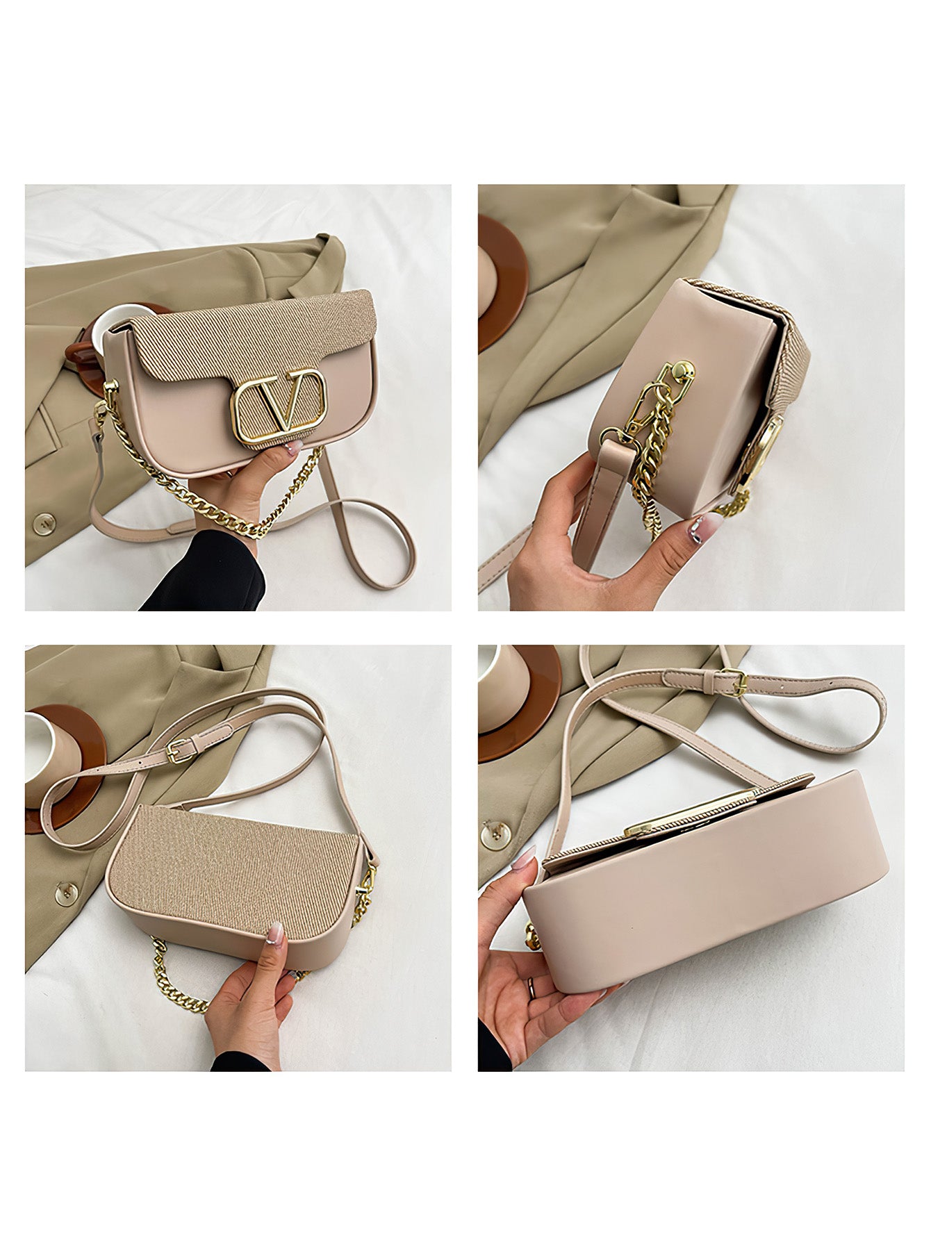 Chic Chain-Accent Color-Block Mini Bag - 7 Colours