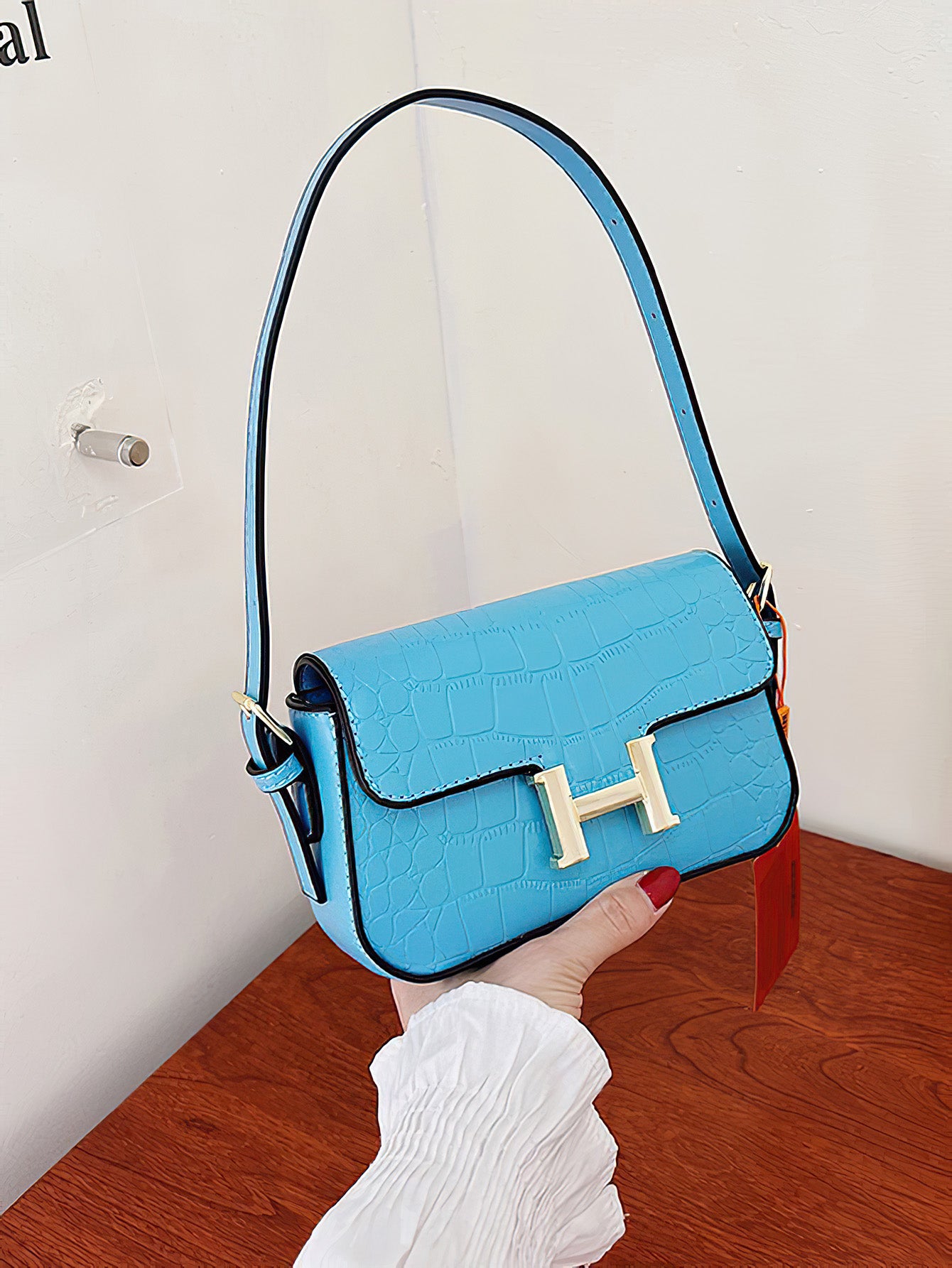 Elegant Ladies' Small Shoulder Bag – H Buckle Fashion Stone Texture Handbag - 9 Colors
