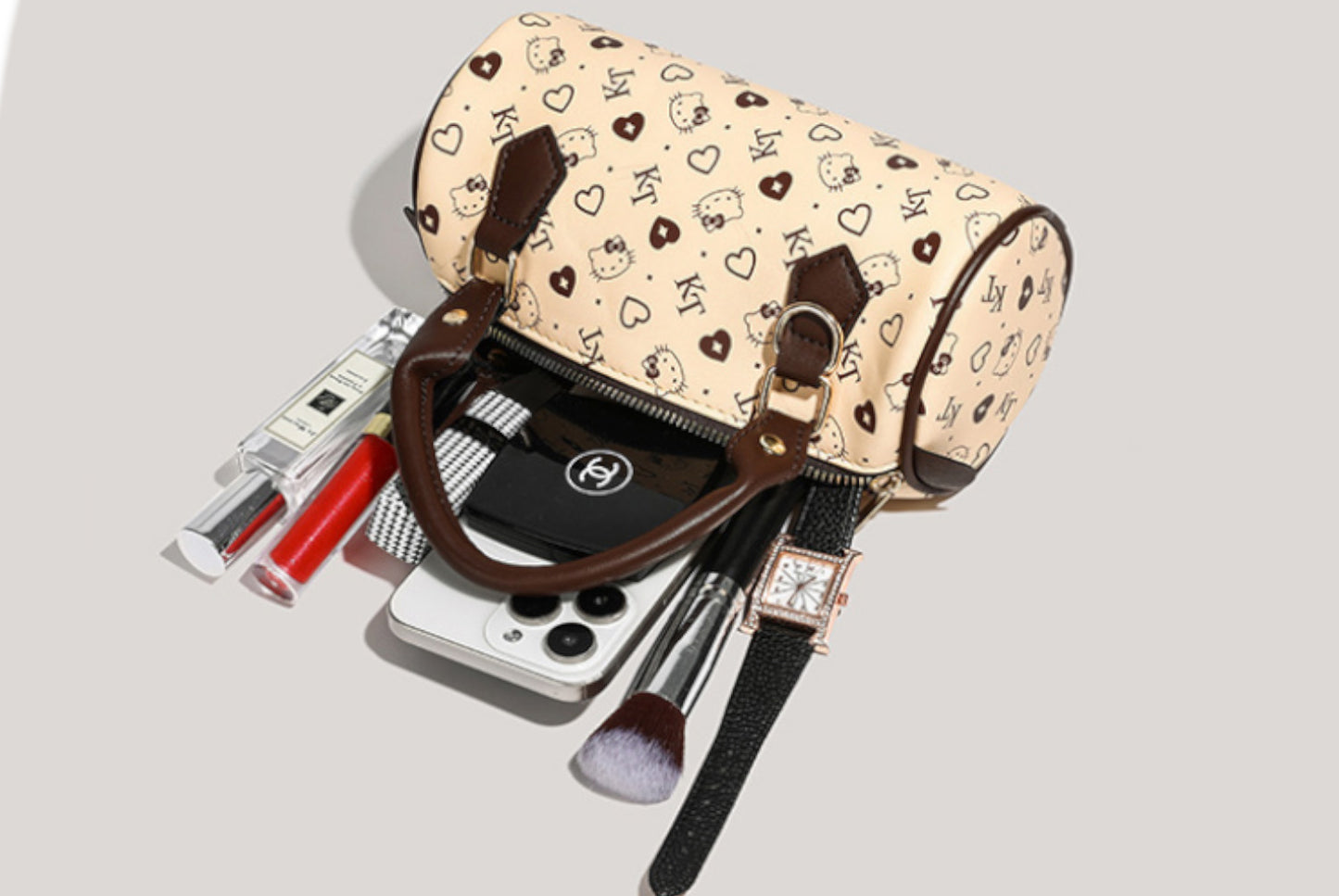 Crossbody Boston Bag - Beige