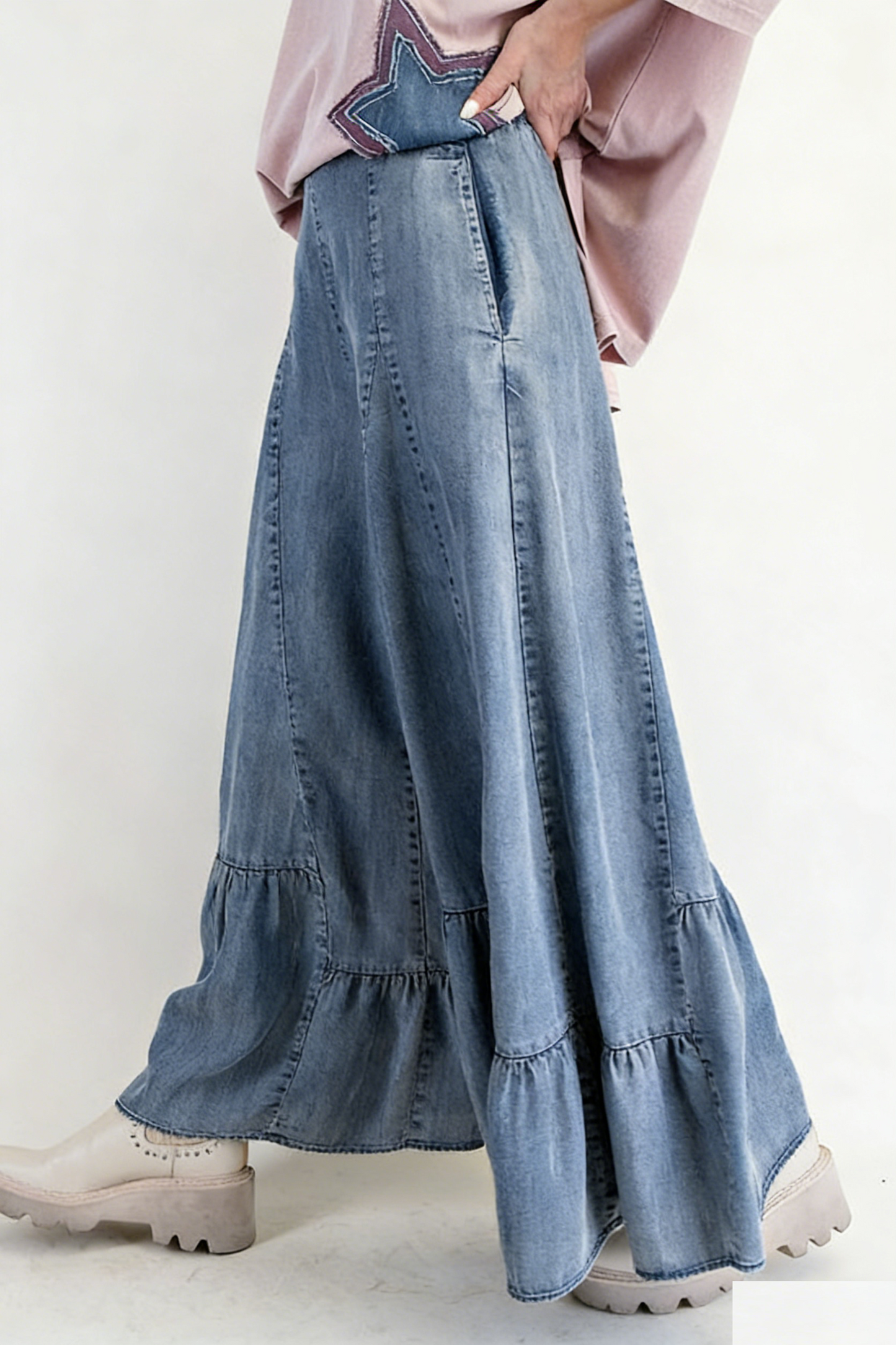 Women's Elastic Waist Casual Wide-Leg Trousers