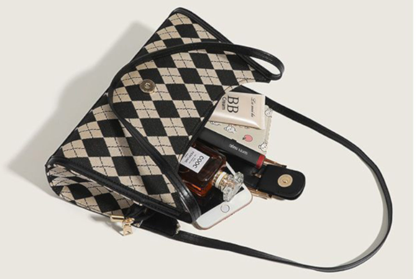 Versatile Plaid Underarm Bag with Diamond Quilting