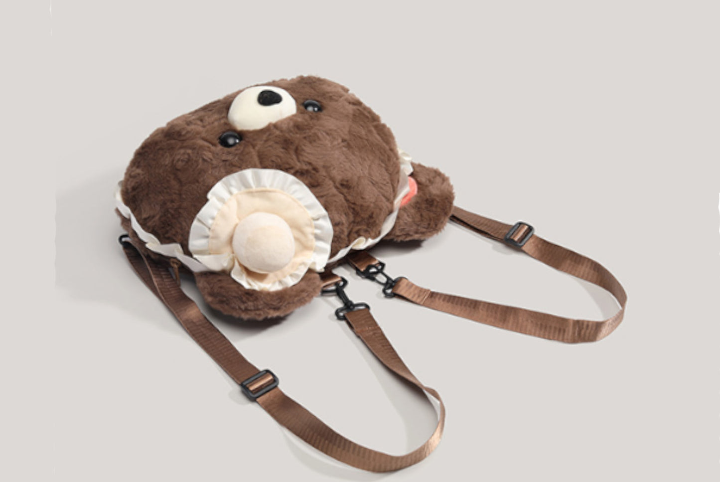 Heart-Shaped Brown Bear Plush Backpack**