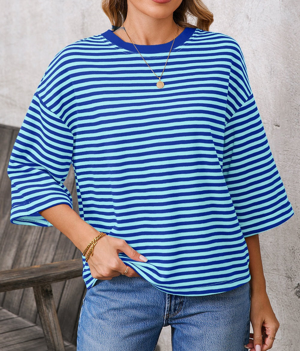 Women's Round Neck Striped Knit Top