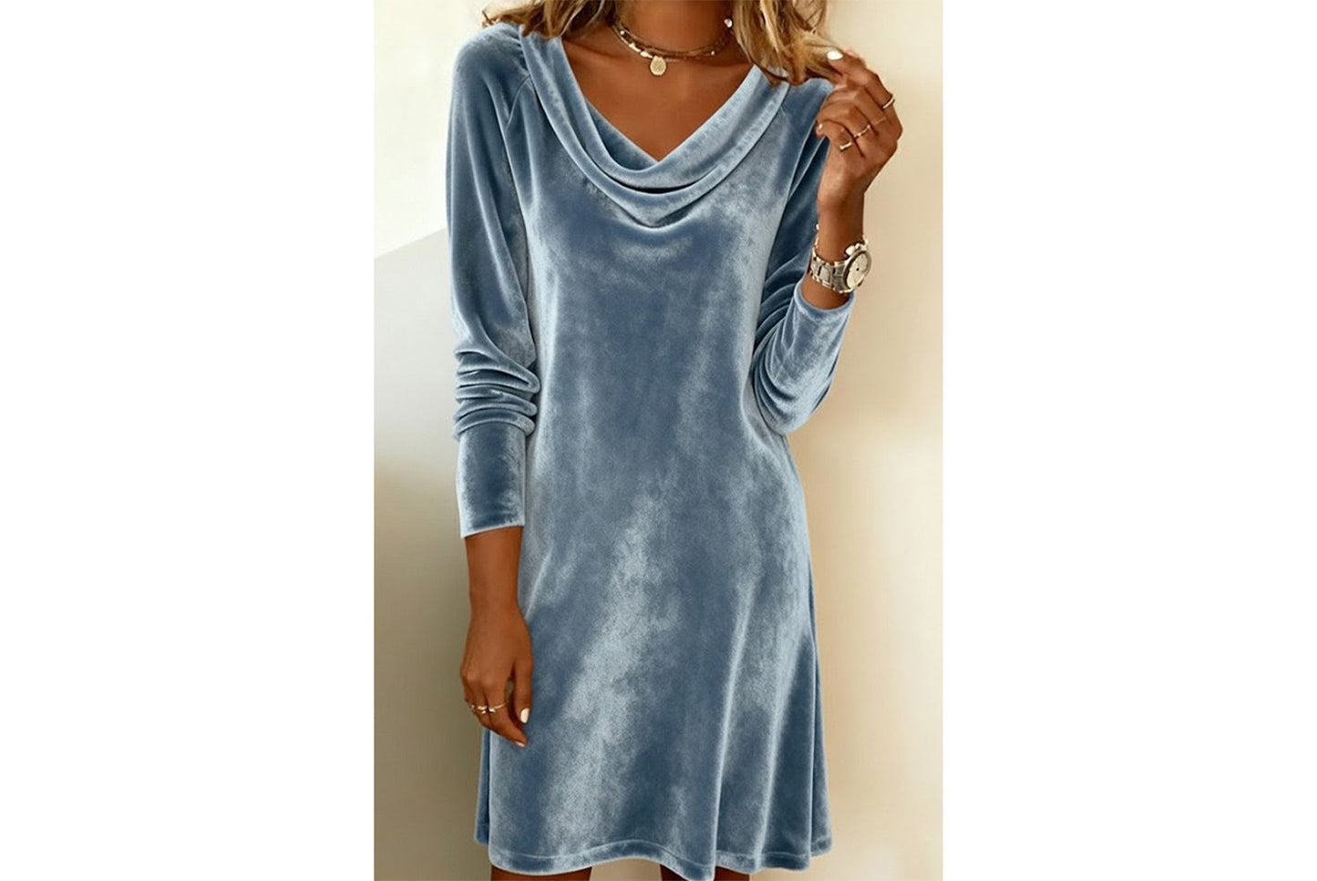 **Gold Velvet Elegant Dress, Slim Fit Midi Dress for Autumn/Winter**