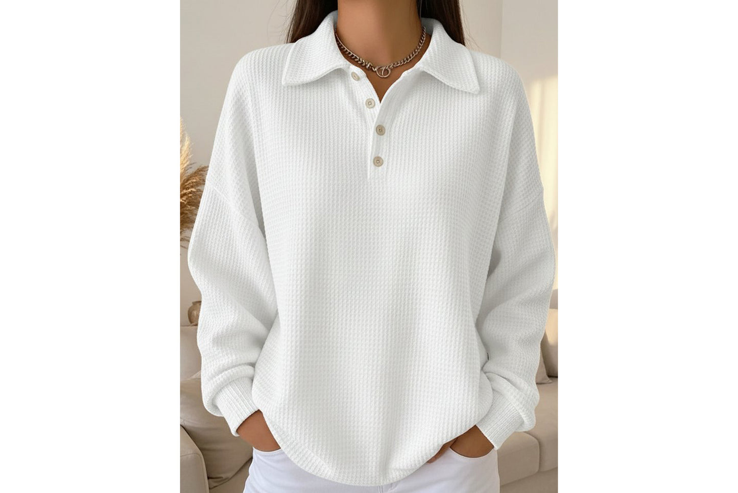 Loose-fitting Solid Color Collared Polo Shirt