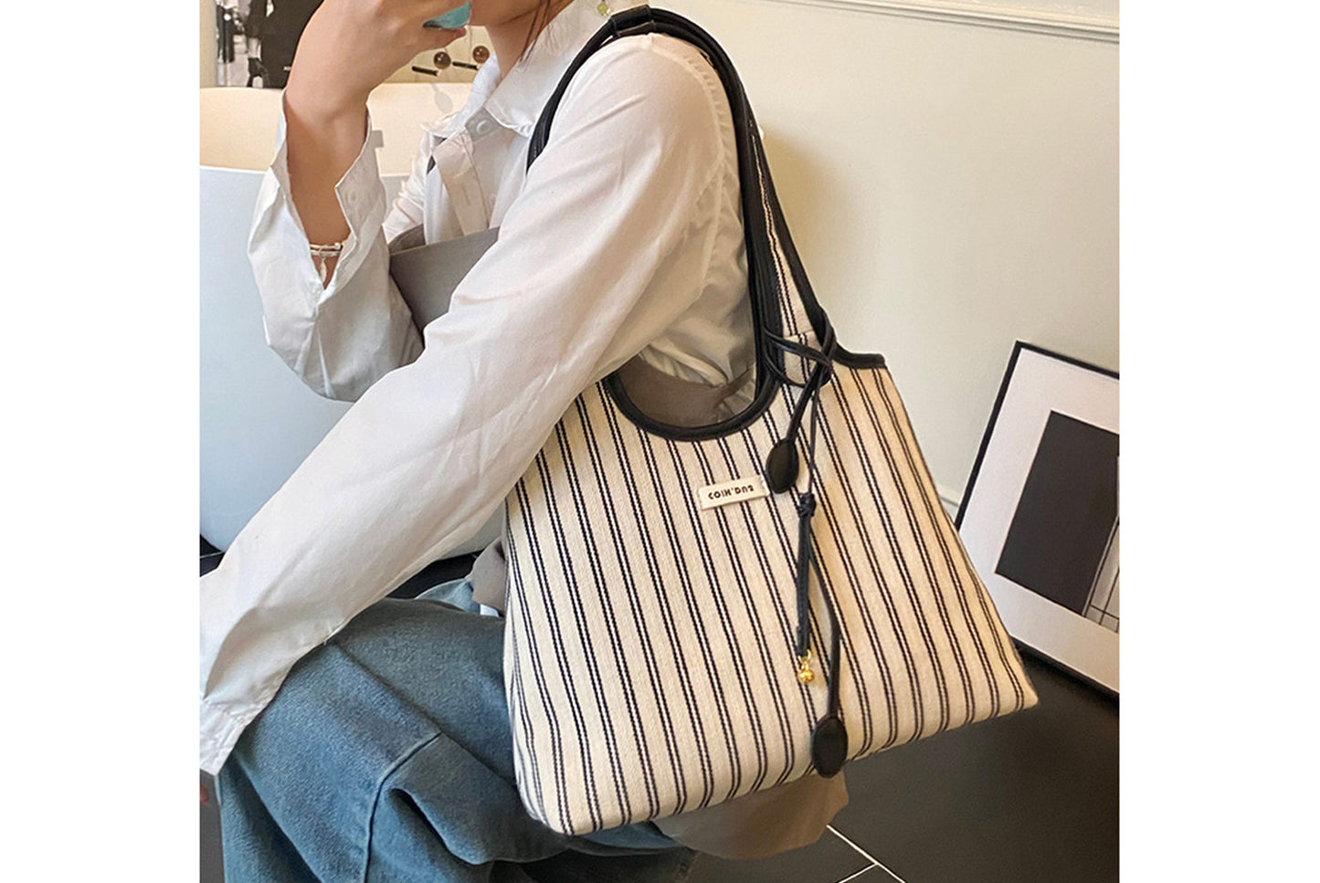 Striped Minimalist Handbag/Shoulder Bag