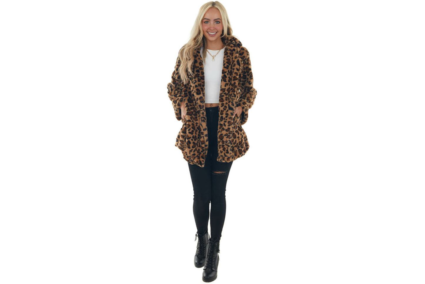 Autumn/Winter Leopard Print Faux Fur Women's Coat