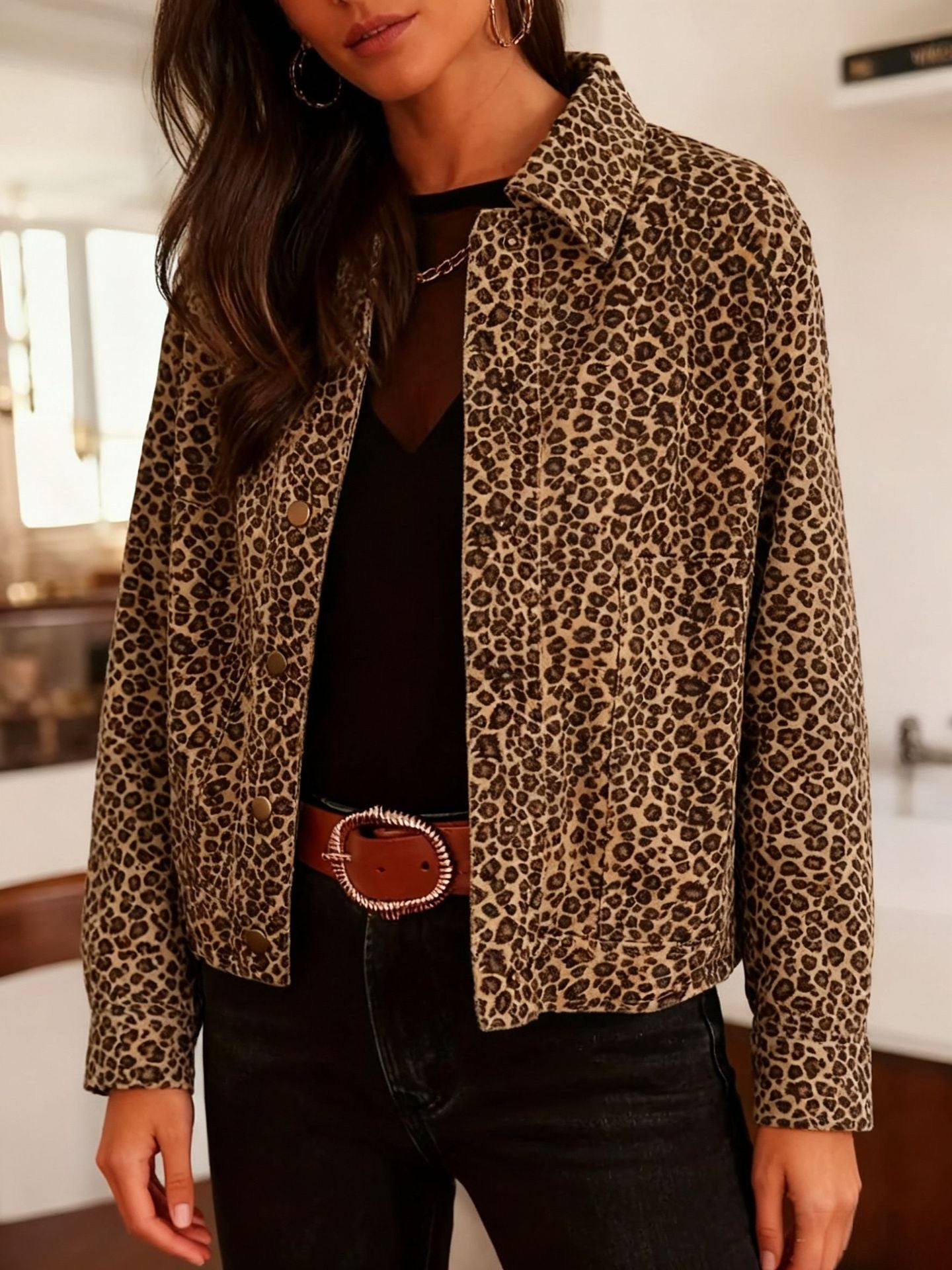 Autumn and Winter Leopard Print Button Jacket