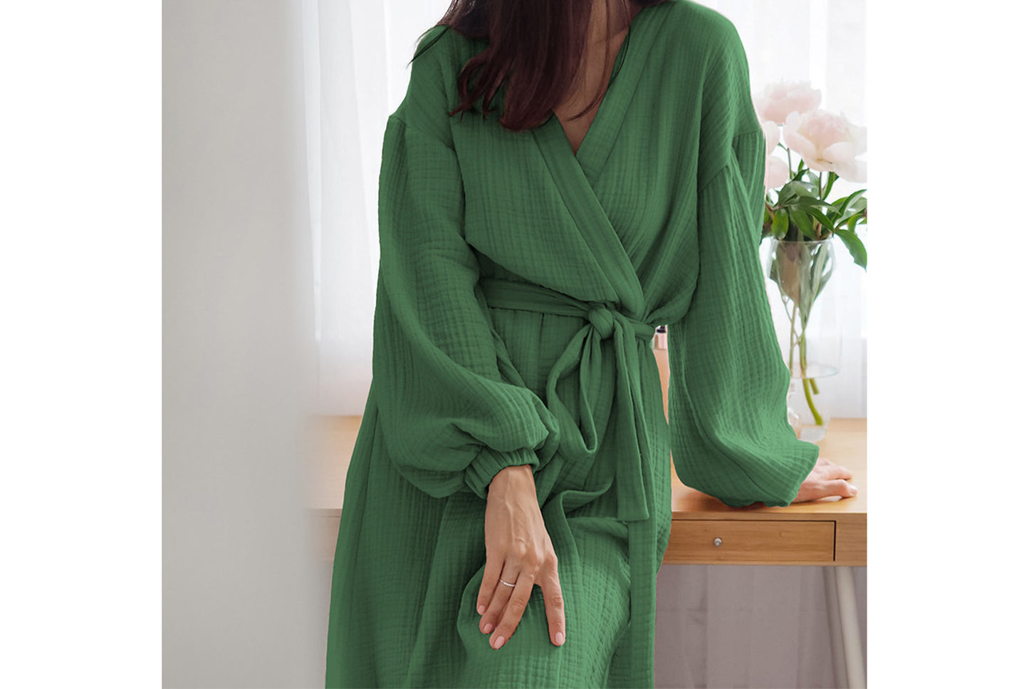 Women's Long-Sleeved Robe in Pure Cotton