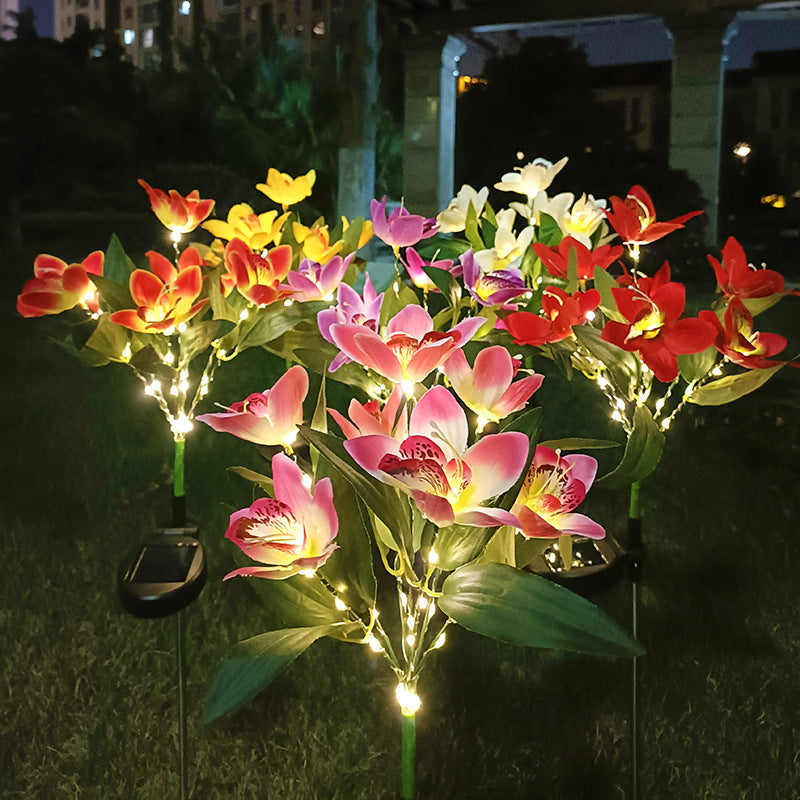 Solar-Powered Artificial Orchid Ground-Installed Lawn Light