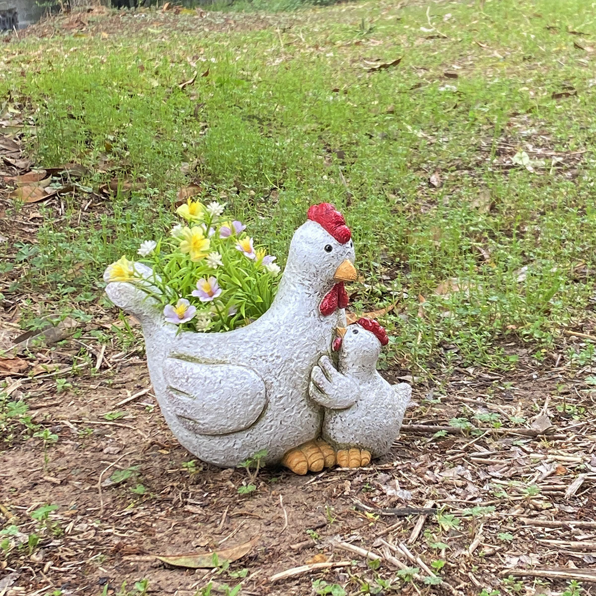 **Creative Resin Garden Animal Chicken Statue Ornament**