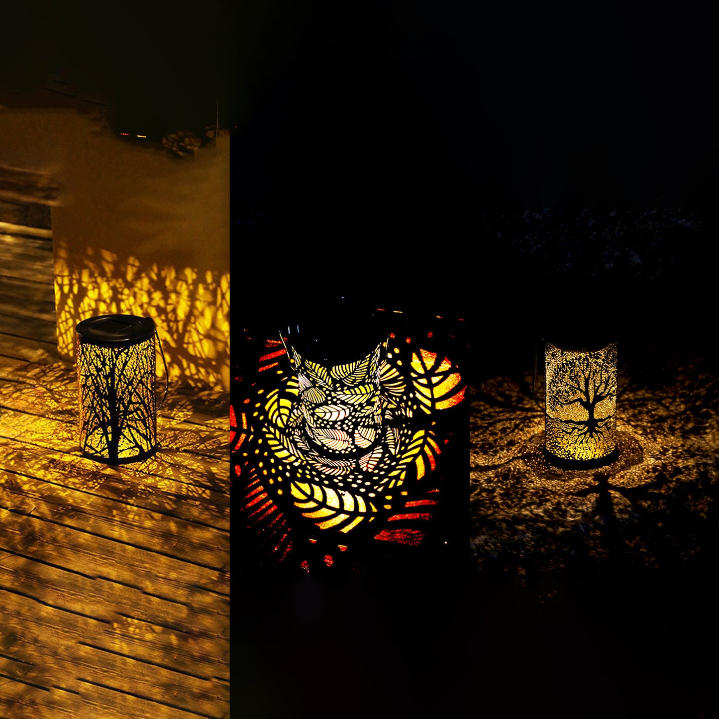Solar-Powered Wrought Iron Hollow Projector Light
