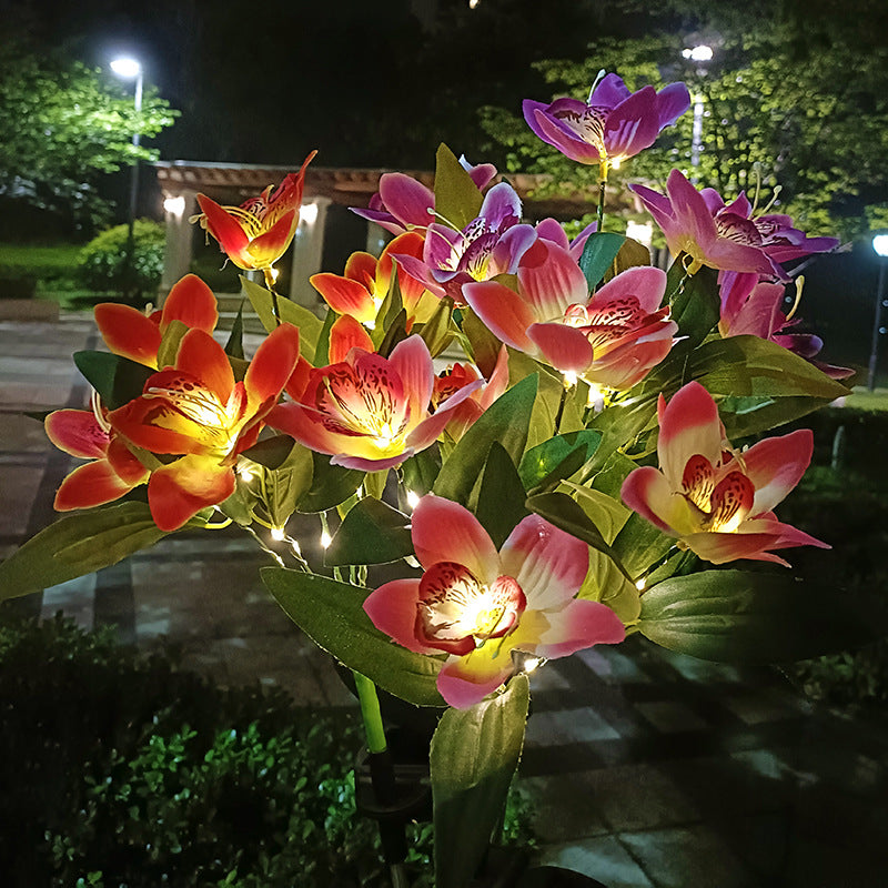 Solar-Powered Artificial Orchid Ground-Installed Lawn Light