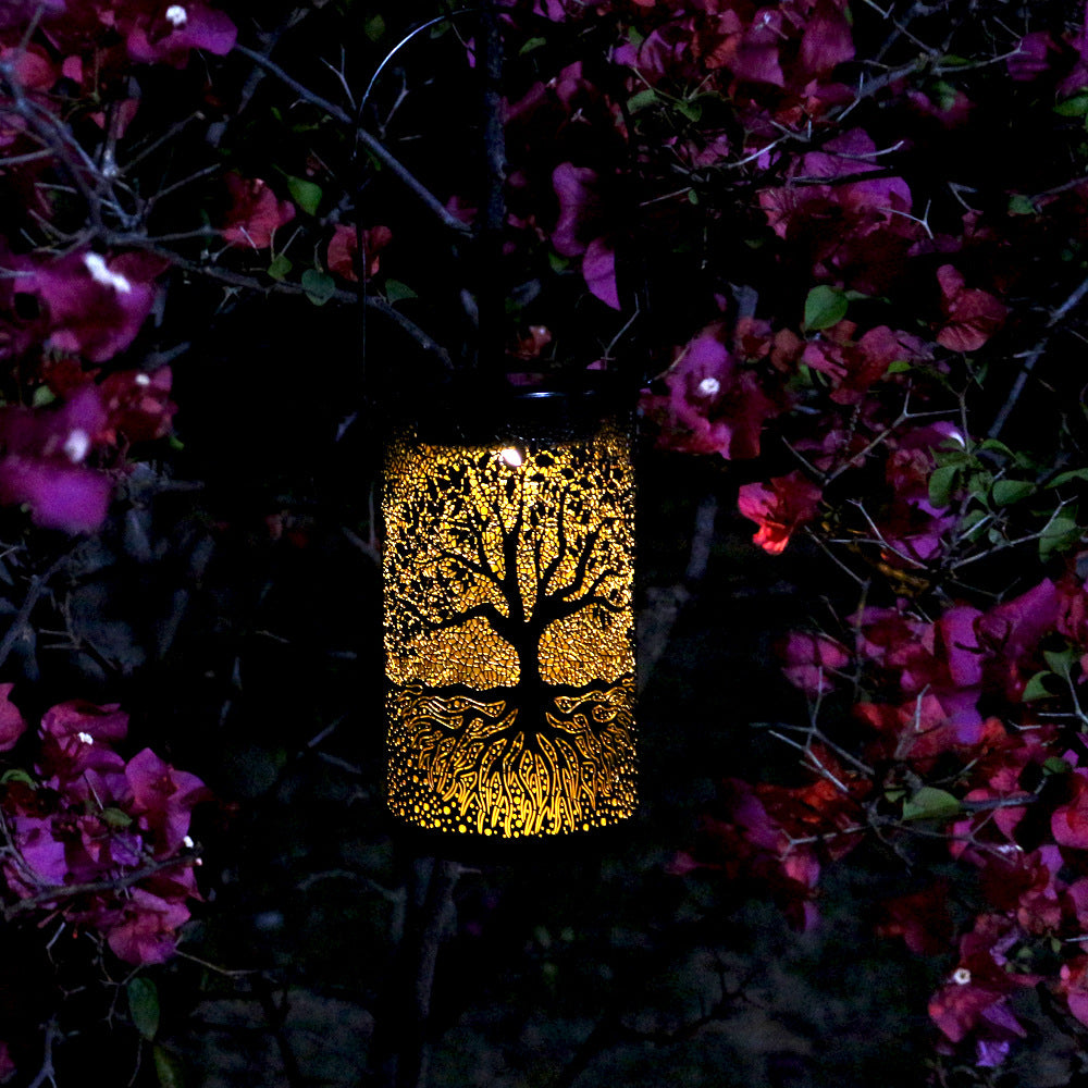 Solar-Powered Wrought Iron Hollow Projector Light
