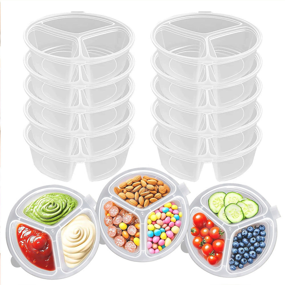 # Three-Compartment Disposable Condiment Container with Lid