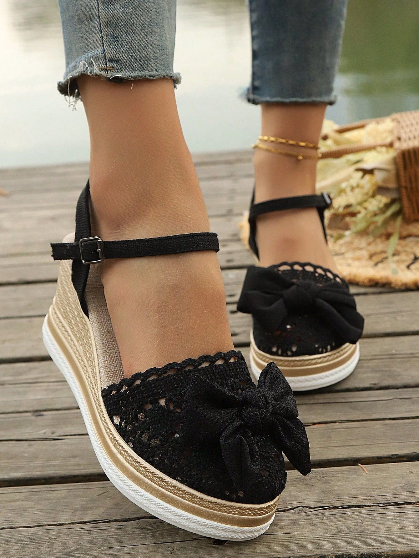 # Lace-trimmed Wedge Sandals