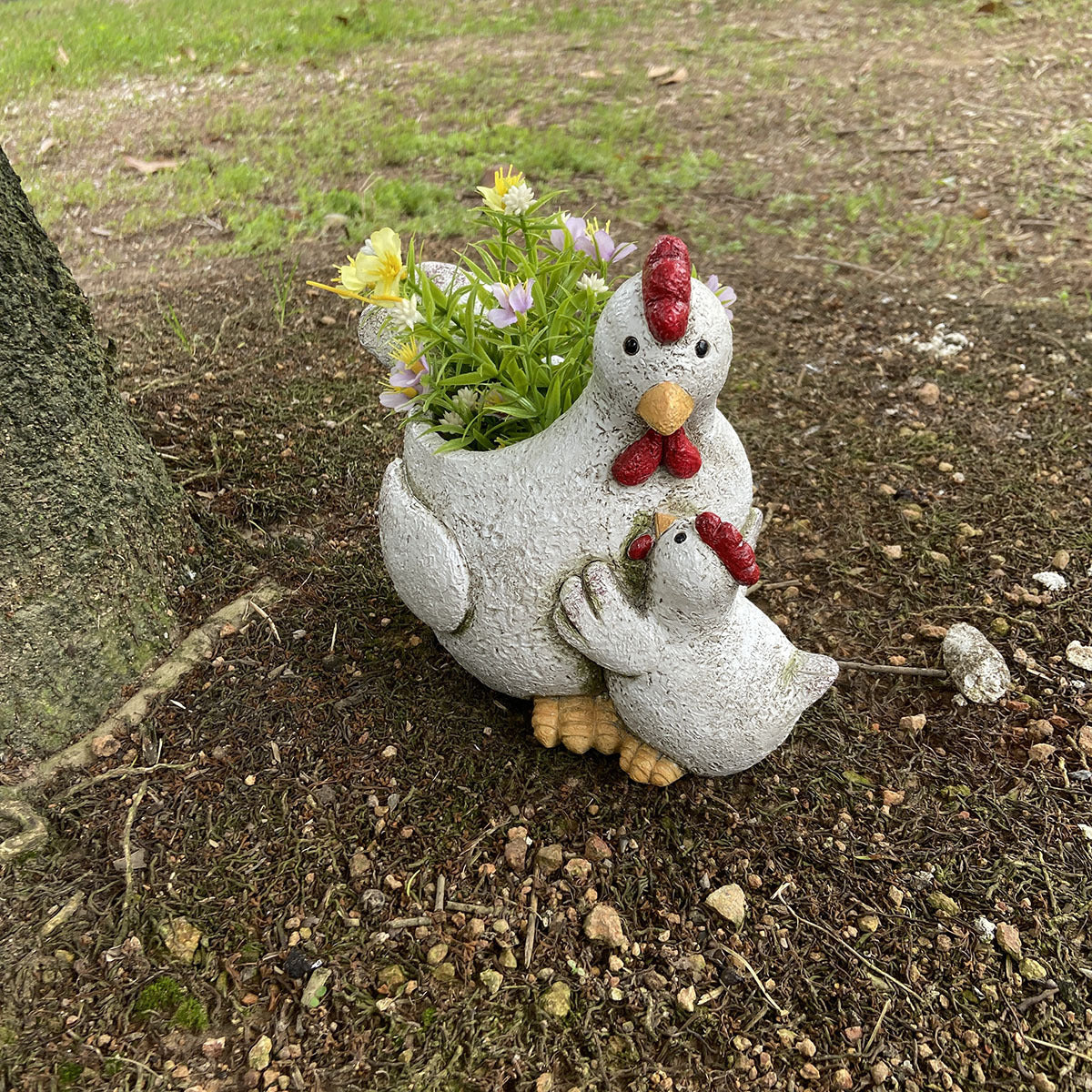 **Creative Resin Garden Animal Chicken Statue Ornament**