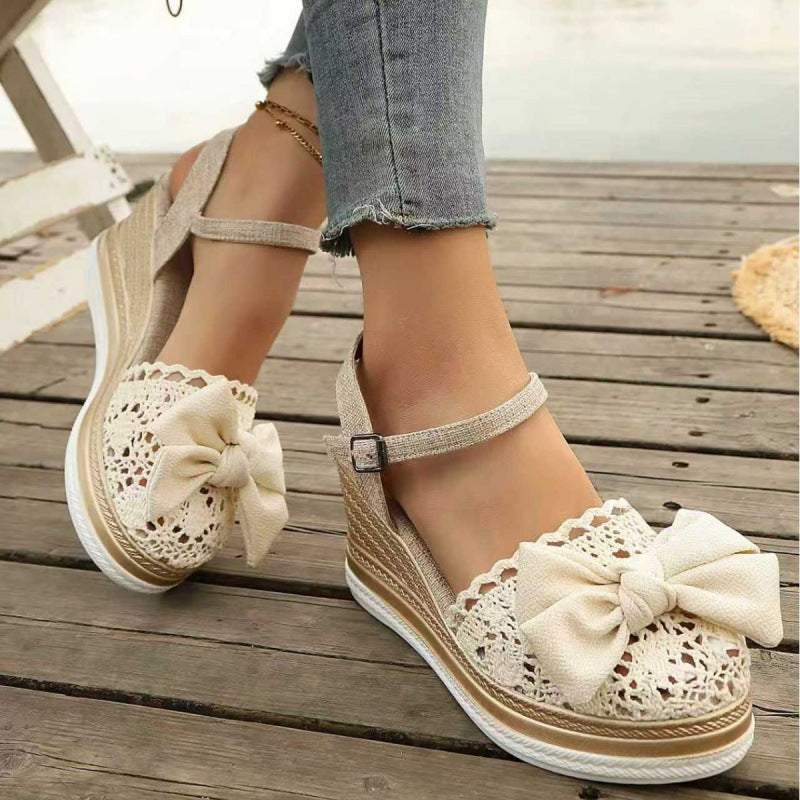 # Lace-trimmed Wedge Sandals
