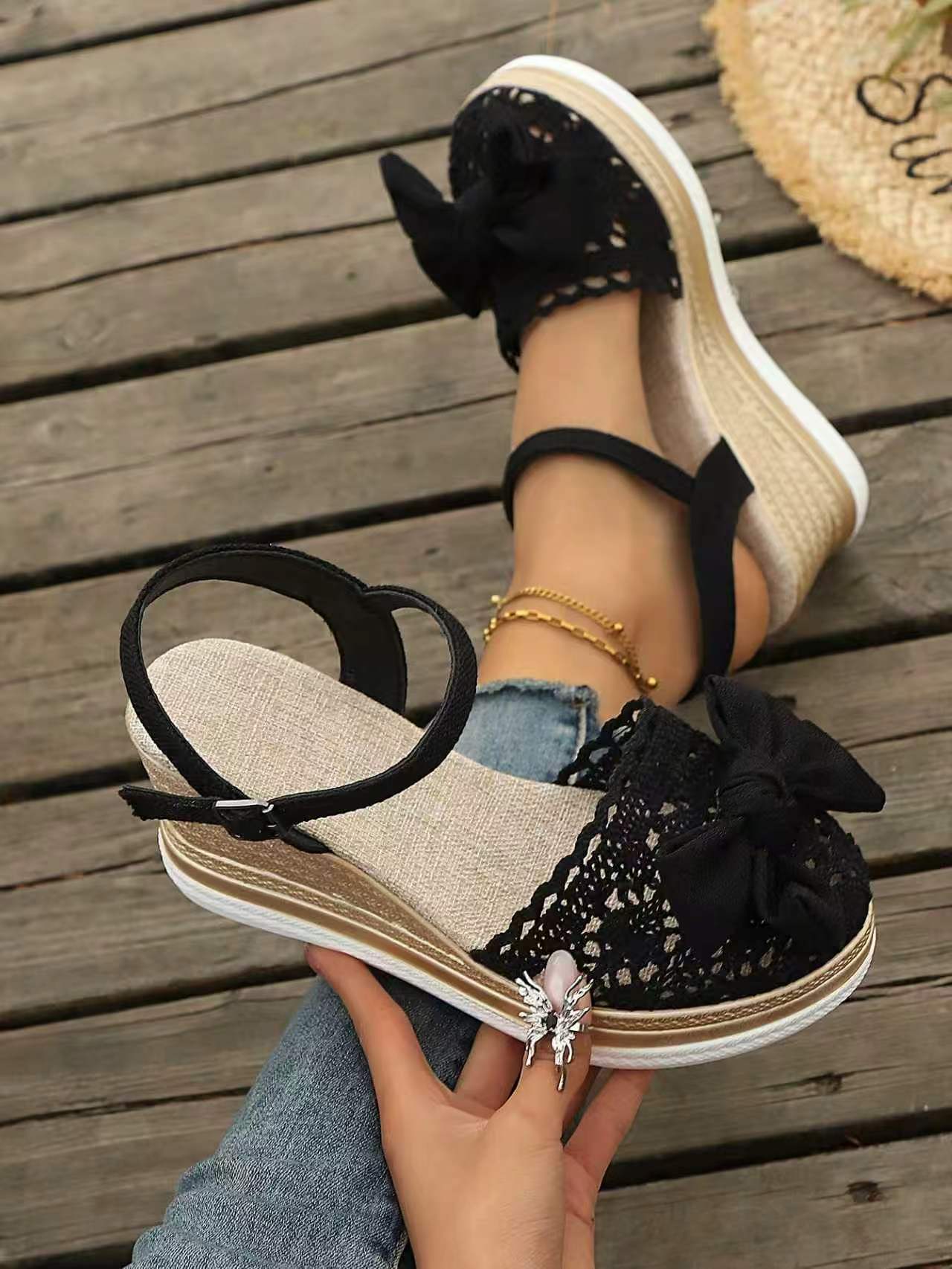 # Lace-trimmed Wedge Sandals