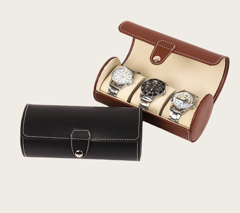 # Leather Cylindrical Watch Storage Box