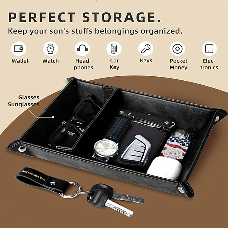 # PU Leather Creative Storage Tray and Keychain Set