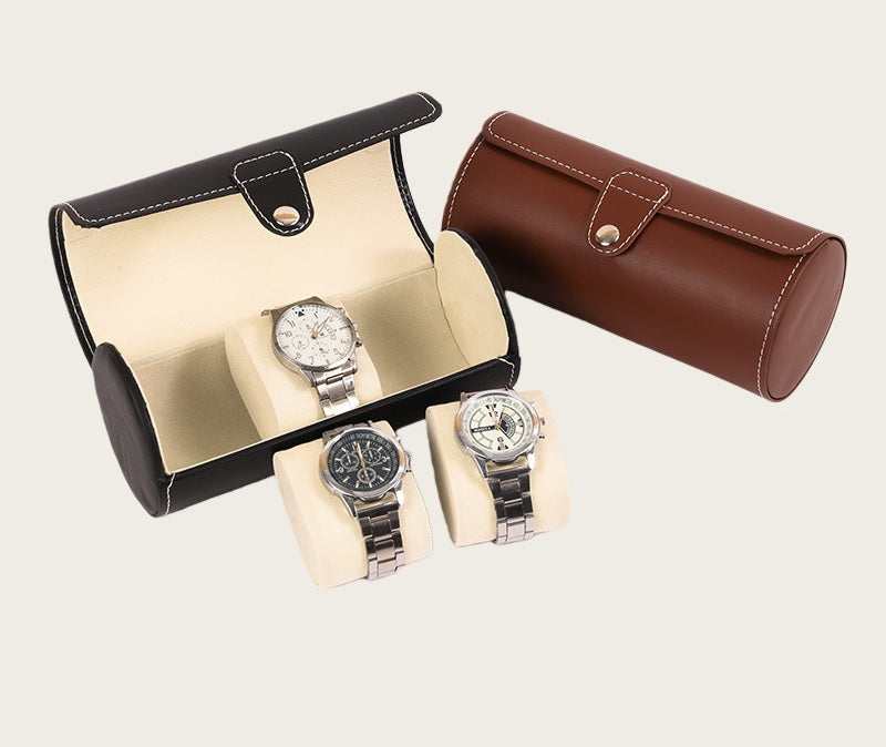 # Leather Cylindrical Watch Storage Box