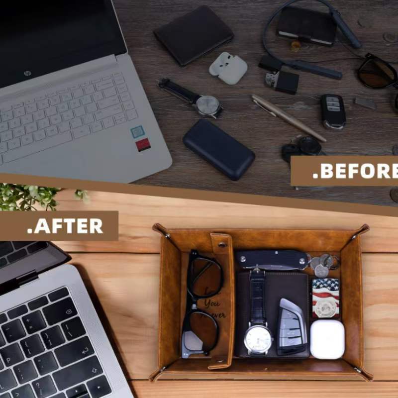 # PU Leather Creative Storage Tray and Keychain Set