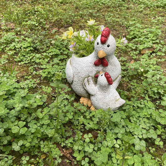 **Creative Resin Garden Animal Chicken Statue Ornament**