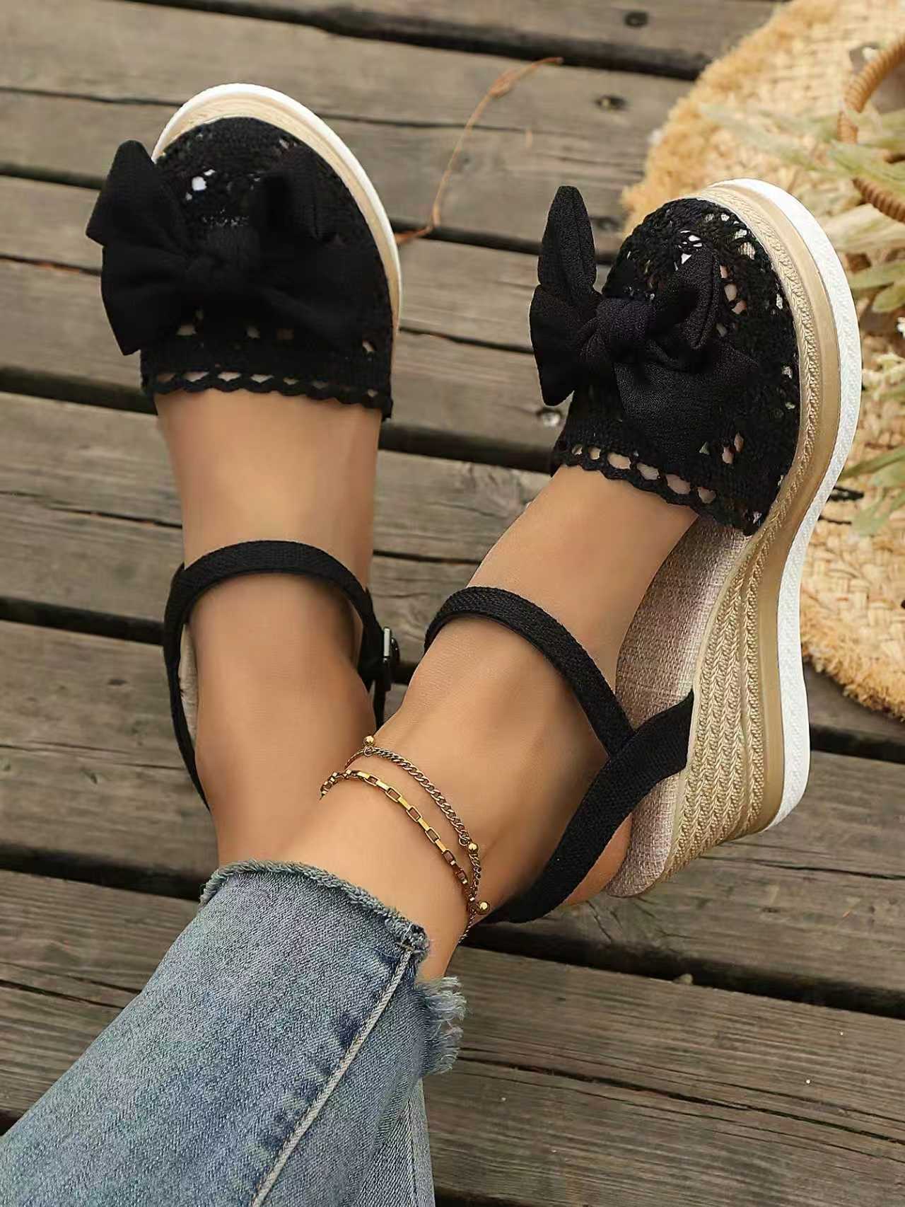 # Lace-trimmed Wedge Sandals