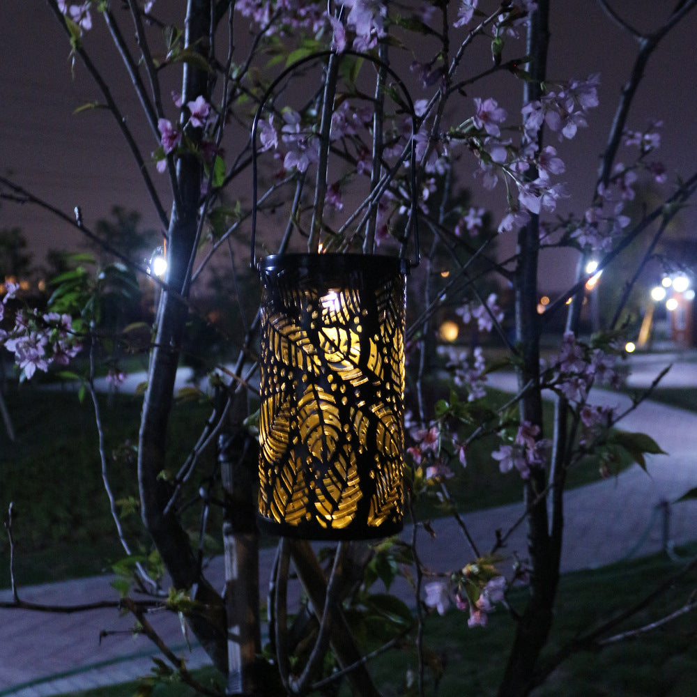 Solar-Powered Wrought Iron Hollow Projector Light