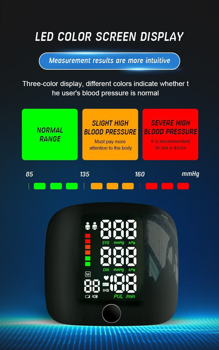 Wrist-Style Rechargeable Blood Pressure Monitor with Voice Announcement