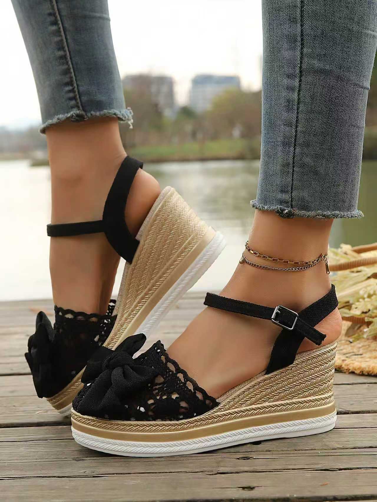 # Lace-trimmed Wedge Sandals