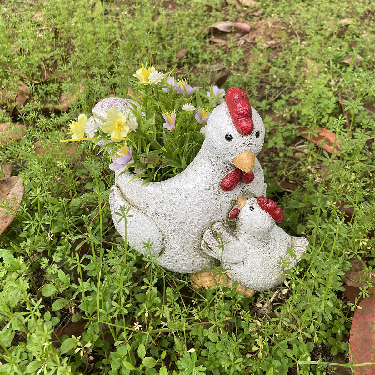 **Creative Resin Garden Animal Chicken Statue Ornament**