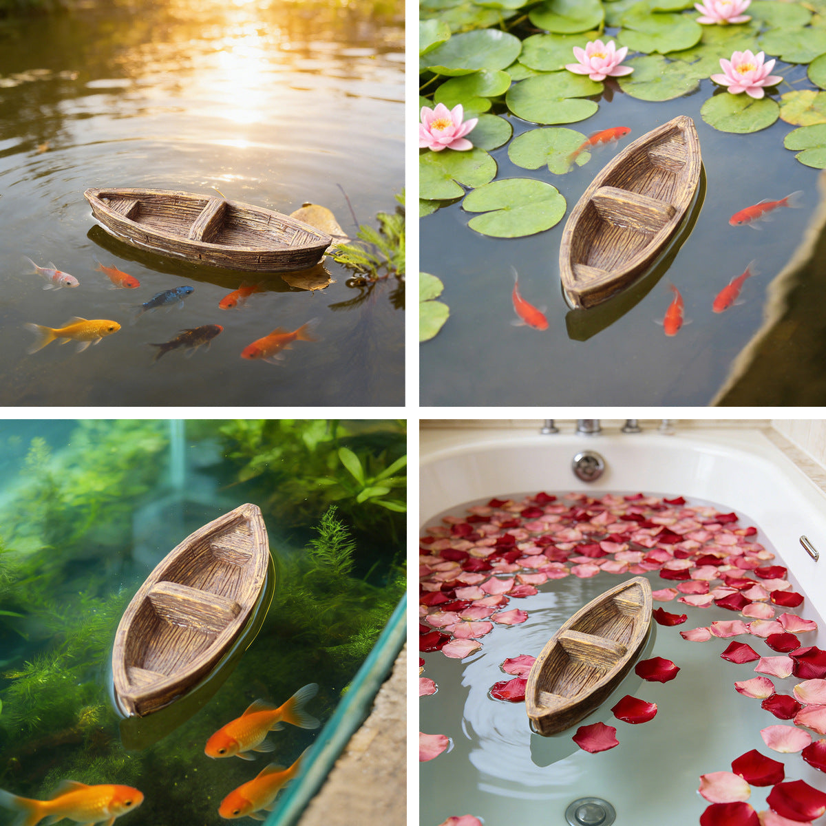 # Floating Wooden Boat Aquarium Landscaping Ornament
