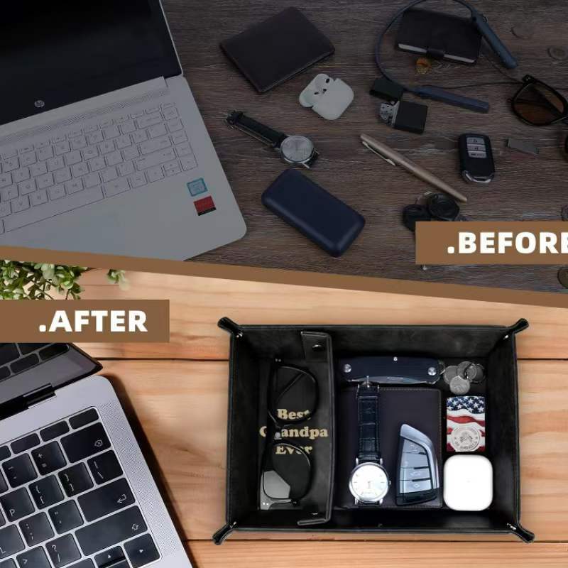 # PU Leather Creative Storage Tray and Keychain Set