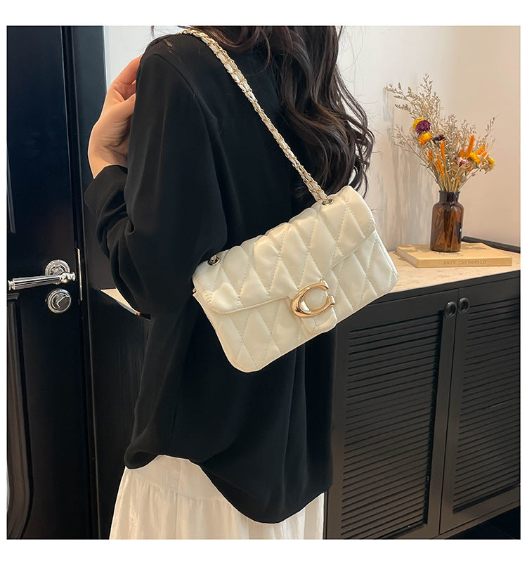 # Quilted Striped Chain Crossbody Bag